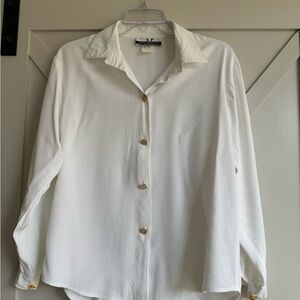 Vintage White Button-Down Shirt with Gold Buttons